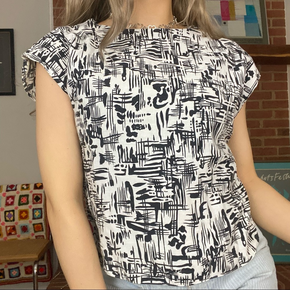 Vintage Handmade Cape Sleeve Criss-Cross Back Cotton MCM Abstract Patter…